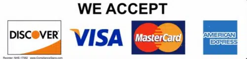 credit card acceptance logo includes discover visa mastercard and american express